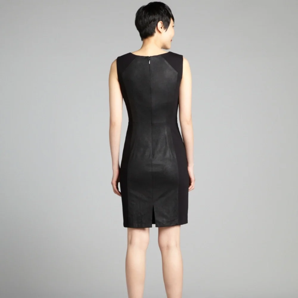 BCBGMAXAZRIA Black Dress Kellen Suede Panel Sheath LBD Career Party Size 0 XS - Picture 2 of 6